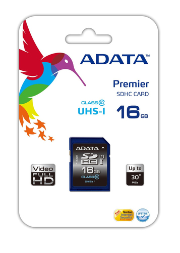 ADATA Premier SDHC UHS-I U1 Class10 16GB, 16 GB, SDHC, Class 10, 30 MB/s, 10 MB/s, Black, Blue