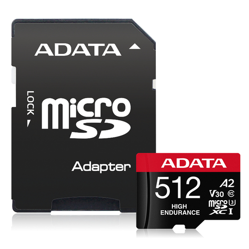 ADATA High Endurance, 512 GB, MicroSDXC, Class 10, UHS-I, 100 MB/s, 85 MB/s