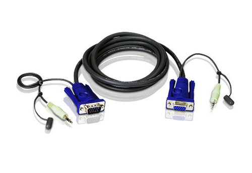 ATEN 2L2402A, 1,8 m, Blue, Black, HDB-15, 3.5 mm, HDB-15, 3.5 mm, Male/Female, KM0216, KM0432, KM0832