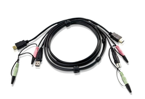 ATEN 2L7D02UH, 1,8 m, Black, USB A, HDMI, 2 Audio Plugs, USB B, HDMI, 2 Audio Plugs, Male/Male, Black
