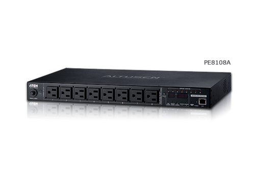 ATEN PE8108A, Monitored, 1U, Horizontal, Metal, Black, 8 AC outlet(s)