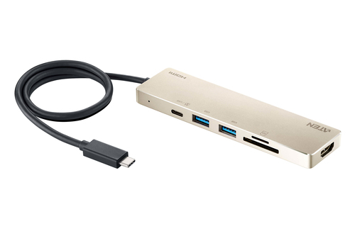 ATEN UH3239, Wired, USB 3.2 Gen 1 (3.1 Gen 1) Type-C, 60 W, Aluminium, MicroSD (TransFlash), MicroSDHC, MicroSDXC, SD, SDHC, SDXC, 4K Ultra HD