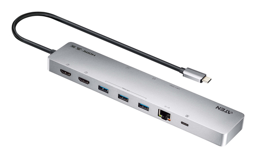 ATEN UH3240, USB Type-C, 3.5mm, HDMI, RJ-45, USB 3.2 Gen 1 (3.1 Gen 1) Type-A, USB 3.2 Gen 1 (3.1 Gen 1) Type-C, MicroSD (TransFlash), MicroSDHC, MicroSDXC, SD, SDHC, SDXC, 60 Hz, 3840 x 2160 pixels, Silver