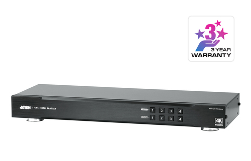 ATEN VM0404HA, HDMI, 4 x HDMI Type A Female (Black), 4 x HDMI Type A Female (Black), Metal, Black, 60 Hz