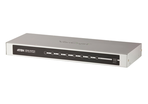 ATEN VS0801H, HDMI, 8 x HDMI Type A Female (Black), 1 x HDMI Type A Female (Black), Metal, Black, Silver, 60 Hz