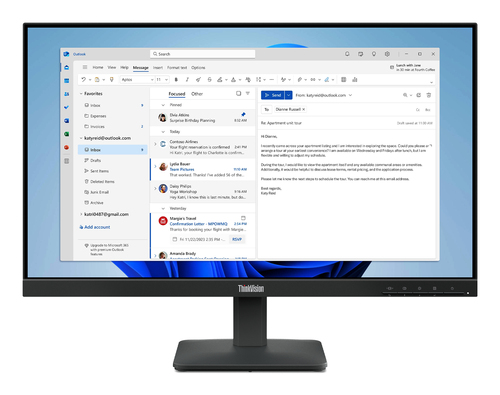 Lenovo ThinkVision S24-4e, 60,5 cm (23.8"), 1920 x 1080 pixels, Full HD, LED, 6 ms, Black
