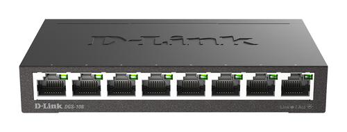 D-Link DGS-108, Unmanaged, L2, Gigabit Ethernet (10/100/1000), Full duplex, Desktop