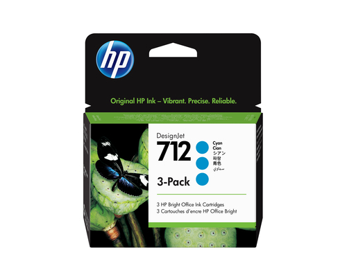 HP 712 3-pack 29-ml Cyan DesignJet Ink Cartridge, HP DesignJet T210, T230, T250, T630, T650 Printer series, Thermal inkjet, Cyan, Singapore, Malaysia, 119 mm, 46,2 mm