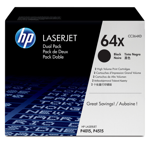 HP 64X 2-pack High Yield Black Original LaserJet Toner Cartridges, 48000 pages, Black, 2 pc(s)