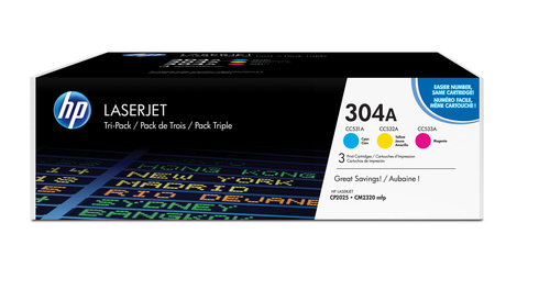 HP 304A 3-pack Cyan/Magenta/Yellow Original LaserJet Toner Cartridges, 2800 pages, Cyan, Magenta, Yellow, 3 pc(s)
