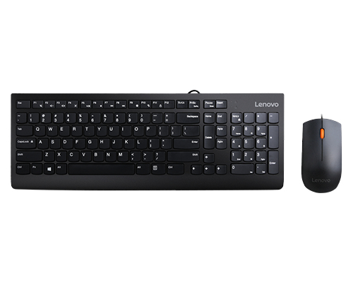 Lenovo 300, Full-size (100%), Wired, USB, QWERTY, Black, Mouse included