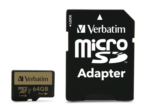 Verbatim Pro+, 64 GB, MicroSDHC, Class 10, MLC, 90 MB/s, 80 MB/s