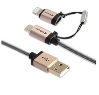 Verbatim 47", USB-A/microUSB + Lightning, 1,2 m, USB A, Micro-USB B/Lightning, Male/Male, Black, Champagne