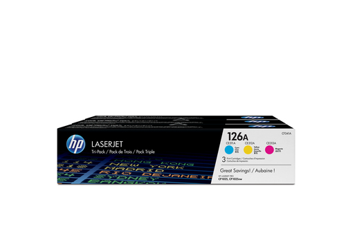 HP 126A 3-pack Cyan/Magenta/Yellow Original LaserJet Toner Cartridges, 1000 pages, Cyan, Magenta, Yellow, 3 pc(s)