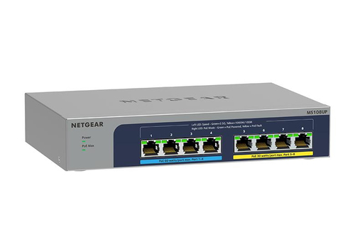 NETGEAR MS108UP, Unmanaged, 2.5G Ethernet (100/1000/2500), Full duplex, Power over Ethernet (PoE), Wall mountable