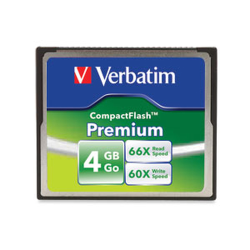Verbatim Premium CompactFlash 4GB Memory Card, 4 GB, CompactFlash, 10 MB/s, 9 MB/s, Black
