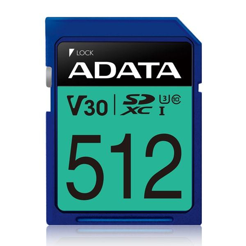 ADATA Premier Pro, 512 GB, SDXC, Class 10, UHS-I, 100 MB/s, 80 MB/s