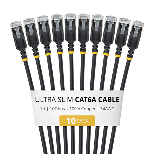 StarTech.com 6ASTP34BKS1FT10PK, 0,305 m, Cat6a, U/FTP (STP), RJ-45, RJ-45, Black