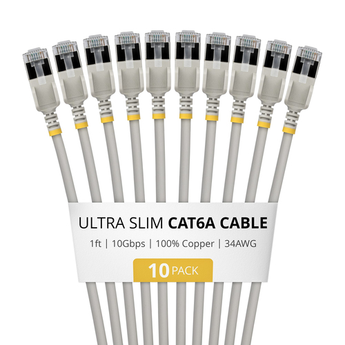 StarTech.com 6ASTP34GRS1FT10PK, 0,305 m, Cat6a, U/FTP (STP), RJ-45, RJ-45, Grey