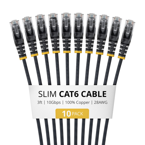 StarTech.com N6PAT3BKS10PK, 0,915 m, Cat6, U/UTP (UTP), RJ-45, RJ-45, Black