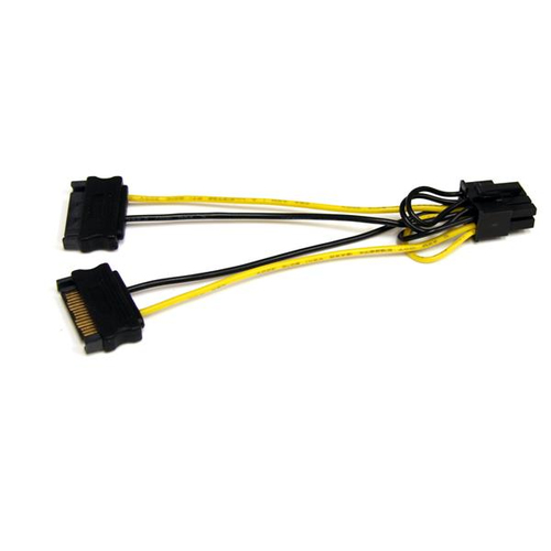 StarTech.com SATPCIEX8ADP, SATA 15-pin, PCI-E (8-pin), 0,15 m, Male, Male, Black, Yellow