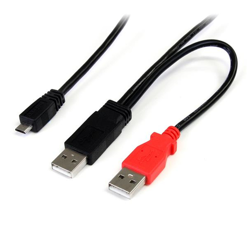 StarTech.com USB2HAUBY3, 0,3 m, Micro-USB B, 2 x USB A, USB 2.0, Male/Male, Black