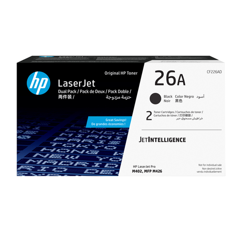 HP 26A 2-pack Black Original LaserJet Toner Cartridges, 3100 pages, Black, 1 pc(s)