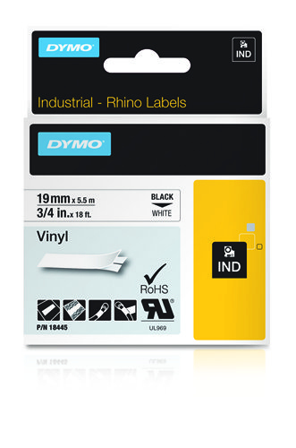 DYMO 18445, Black on white, Multicolour, Vinyl, -40 - 80 °C, UL 969, DYMO