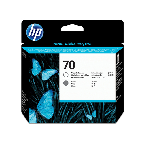 HP 70 Gloss Enhancer and Gray DesignJet Printhead, HP Designjet Z2100, Z3100 and Z3200 Photo Printer series, Thermal inkjet, Gloss enhancer, Grey, C9410A, Singapore, 143 mm