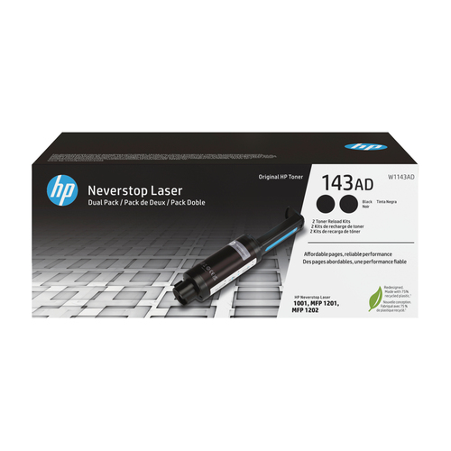 HP 143AD Dual Pack Black Original Neverstop Toner Reload Kit, 2500 pages, Black, 2 pc(s)